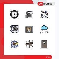 Modern Set of 9 Filledline Flat Colors Pictograph of cloud flag power country wallet Editable Vector Design Elements