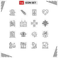 16 User Interface Outline Pack of modern Signs and Symbols of calculating favorite access like heart Editable Vector Design Elements