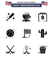 9 USA Solid Glyph Pack of Independence Day Signs and Symbols of usa flag christmas bell country football Editable USA Day Vector Design Elements