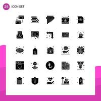 Pack of 25 Modern Solid Glyphs Signs and Symbols for Web Print Media such as object document flute internet crime Editable Vector Design Elements