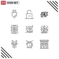 Mobile Interface Outline Set of 9 Pictograms of oven mitt life security city university Editable Vector Design Elements