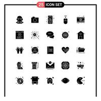 Universal Icon Symbols Group of 25 Modern Solid Glyphs of video player romantic movie application wireless hardware Editable Vector Design Elements