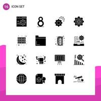 Mobile Interface Solid Glyph Set of 16 Pictograms of furniture cabinet gears gear design Editable Vector Design Elements