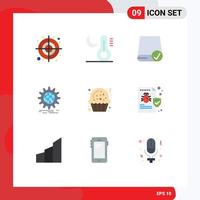 Group of 9 Flat Colors Signs and Symbols for gear globe computers business gadget Editable Vector Design Elements