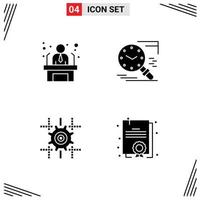 4 User Interface Solid Glyph Pack of modern Signs and Symbols of applicant setting business employee time computing Editable Vector Design Elements