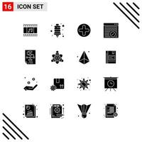 Group of 16 Modern Solid Glyphs Set for corporate webpage plus online browser Editable Vector Design Elements