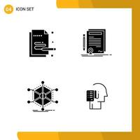 Set of 4 Vector Solid Glyphs on Grid for creative data pen contract info Editable Vector Design Elements