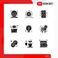 Set of 9 Modern UI Icons Symbols Signs for printing box on phone heart Editable Vector Design Elements