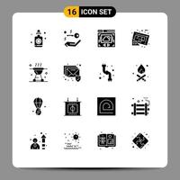 Universal Icon Symbols Group of 16 Modern Solid Glyphs of grill bbq cloud sharing barbecue tools Editable Vector Design Elements