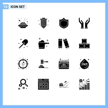 Pictogram Set of 16 Simple Solid Glyphs of garden digging programing hands care Editable Vector Design Elements