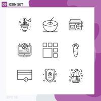 Universal Icon Symbols Group of 9 Modern Outlines of food layout media image editing Editable Vector Design Elements