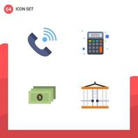 Set of 4 Commercial Flat Icons pack for call dollar incoming finance cash Editable Vector Design Elements