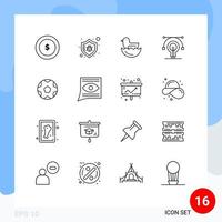 Mobile Interface Outline Set of 16 Pictograms of soccer ball egg football idea Editable Vector Design Elements