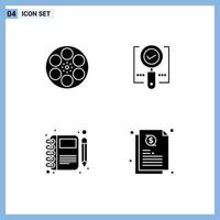 User Interface Pack of 4 Basic Solid Glyphs of film search tank find moleskin Editable Vector Design Elements