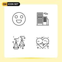 4 Universal Line Signs Symbols of emojis jewelry building office heart rate Editable Vector Design Elements