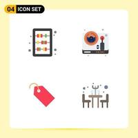 Modern Set of 4 Flat Icons and symbols such as abacus tag learning game ticket Editable Vector Design Elements