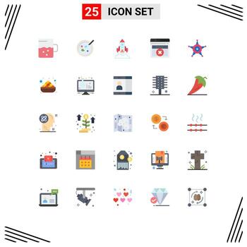 conjunto moderno de 25 colores planos y símbolos tales como elementos de diseño vectorial editables de la página web de la tecnología de error de la nave espacial de los hombres estrella vector