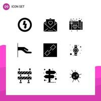 Mobile Interface Solid Glyph Set of 9 Pictograms of link chain thanksgiving share alms Editable Vector Design Elements