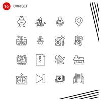 16 Universal Outlines Set for Web and Mobile Applications car pin space location experiment Editable Vector Design Elements