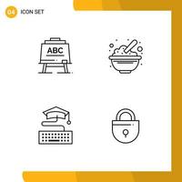 Modern Set of 4 Filledline Flat Colors and symbols such as learining key board food education Editable Vector Design Elements