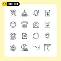 16 Universal Outlines Set for Web and Mobile Applications green earth head investment document Editable Vector Design Elements