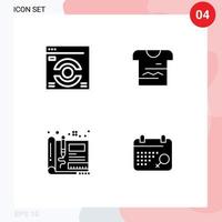 Pictogram Set of 4 Simple Solid Glyphs of web page design shirt cloth sketch Editable Vector Design Elements