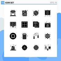 Universal Icon Symbols Group of 16 Modern Solid Glyphs of design image protection creative presentation Editable Vector Design Elements