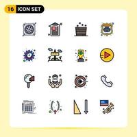 16 Universal Flat Color Filled Line Signs Symbols of board seo relax productivity robot database Editable Creative Vector Design Elements