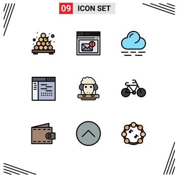 Universal Icon Symbols Group of 9 Modern Filledline Flat Colors of lamb source cloud page design Editable Vector Design Elements