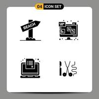 Thematic Vector Solid Glyphs and Editable Symbols of beach laptop vacation laptop questionnaire Editable Vector Design Elements