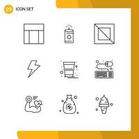 Pack of 9 Modern Outlines Signs and Symbols for Web Print Media such as accessories india design glass electric Editable Vector Design Elements