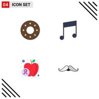 Group of 4 Flat Icons Signs and Symbols for donut food key apple hipster Editable Vector Design Elements