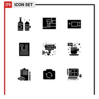 Modern Set of 9 Solid Glyphs and symbols such as meal drinks devices cooking technology Editable Vector Design Elements