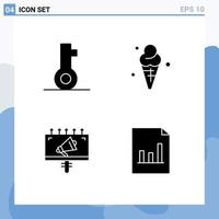 Set of 4 Modern UI Icons Symbols Signs for key advertisement security cream marketing Editable Vector Design Elements