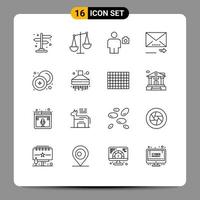 Pack of 16 Modern Outlines Signs and Symbols for Web Print Media such as chinese next body navigation email Editable Vector Design Elements