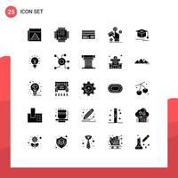 Set of 25 Vector Solid Glyphs on Grid for pay ppc processor payment credit card Editable Vector Design Elements