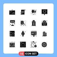 Set of 16 Vector Solid Glyphs on Grid for sale ecommerce balloon e apparel Editable Vector Design Elements