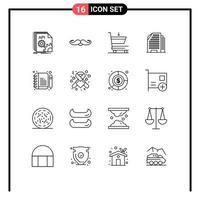 Editable Vector Line Pack of 16 Simple Outlines of compose house male building shopping Editable Vector Design Elements