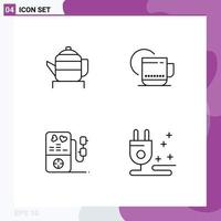 Modern Set of 4 Filledline Flat Colors and symbols such as tea heart chinese hotel plug Editable Vector Design Elements