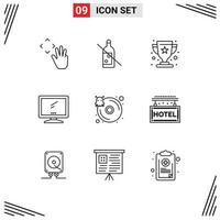 Group of 9 Outlines Signs and Symbols for database imac cup device computer Editable Vector Design Elements