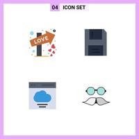 Set of 4 Vector Flat Icons on Grid for direction cloud date electronics interface Editable Vector Design Elements