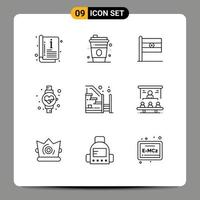 Modern Set of 9 Outlines and symbols such as up progress flag home watch Editable Vector Design Elements