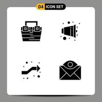 Modern Set of 4 Solid Glyphs and symbols such as bag arrows material half intersection Editable Vector Design Elements