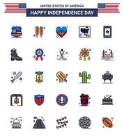 Modern Set of 25 Flat Filled Lines and symbols on USA Independence Day such as cell mobile heart world flag Editable USA Day Vector Design Elements