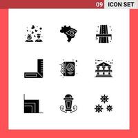 Universal Icon Symbols Group of 9 Modern Solid Glyphs of writing heart life diary construction Editable Vector Design Elements