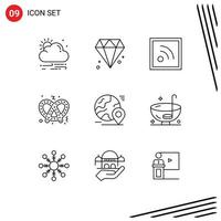 Pictogram Set of 9 Simple Outlines of dinner world rss pin globe Editable Vector Design Elements