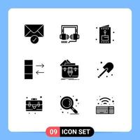 Mobile Interface Solid Glyph Set of 9 Pictograms of folder bag holiday portfolio data Editable Vector Design Elements