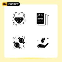 4 Universal Solid Glyphs Set for Web and Mobile Applications diamond candy marriage find dessert Editable Vector Design Elements