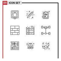 Group of 9 Modern Outlines Set for living strategy analysis layout bricks layout Editable Vector Design Elements