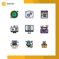 Universal Icon Symbols Group of 9 Modern Filledline Flat Colors of document internet of things work monitor communications Editable Vector Design Elements